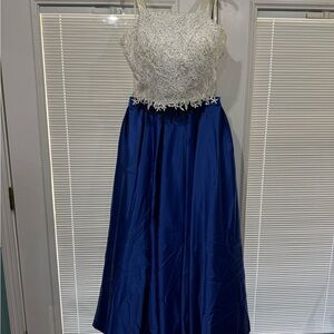 Elegant White and Blue  prom dress